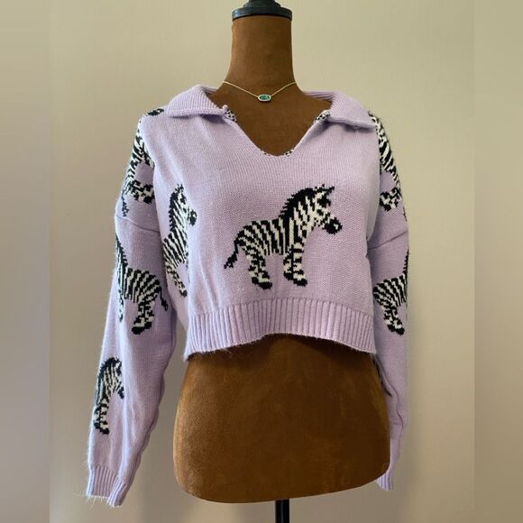 Nasty Gal Zebra Dopamine Novelty Knit Cropped Sweater: Teacher School Casual - Picture 1 of 8